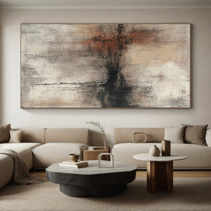 Large Abstract Painting For Living Room, Beige Gray Black Abstract Textured Art PT131