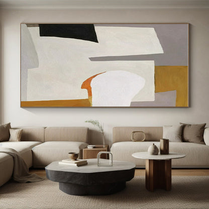 Cool Abstract Paintings Gray, White, Black and Orange Geometric Abstract, Large Painting In Living Room PT547
