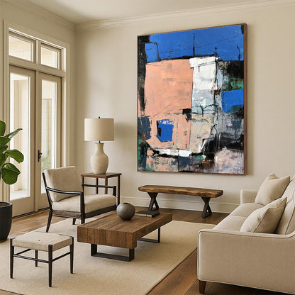 Acrylic Modern Art Paintings Blue Pink Abstract Urban Architecture Art PT454