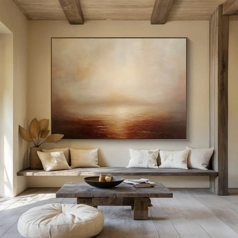 Large Contemporary Wall Art Beige and Brown Misty Seaside Landscape HPS316
