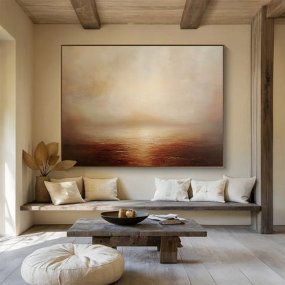 Large Contemporary Wall Art Beige and Brown Misty Seaside Landscape HPS316