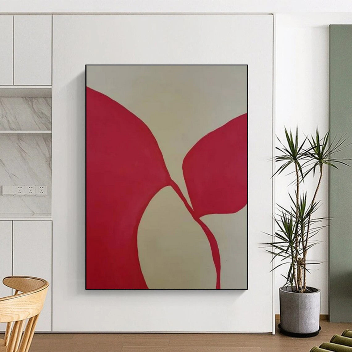Handmade Art Red and Beige Floral-Inspired Abstract Art PT645