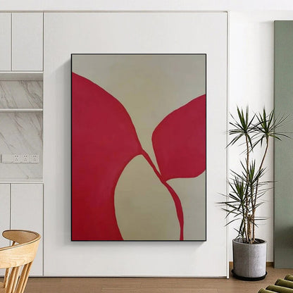 Handmade Art Red and Beige Floral-Inspired Abstract Art PT645