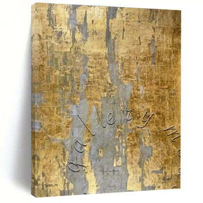 Luxury Abstract Art - Gold & Gray Textured Abstract Art with Embossed Letters PT606