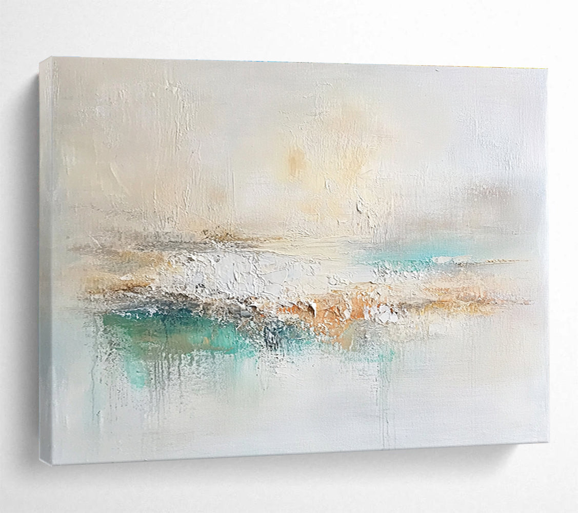 Handmade Art Beige, Teal, White & Orange Textured Abstract Painting HPS280