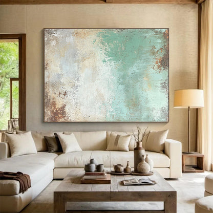 Large Painting In Living Room Green & Brown Textured Abstract Painting On Canvas PT130