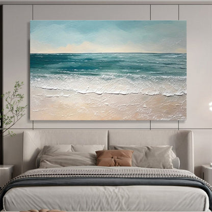 Modern Art Acrylic Teal & Beige Abstract Coastal Beach Art HPS199