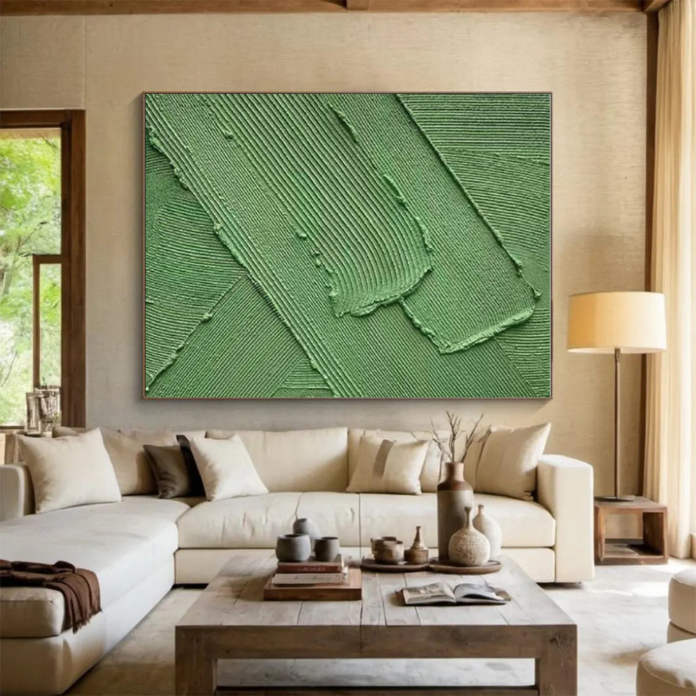 Large Painting In Living Room Green Textured Abstract Acrylic Art PT340