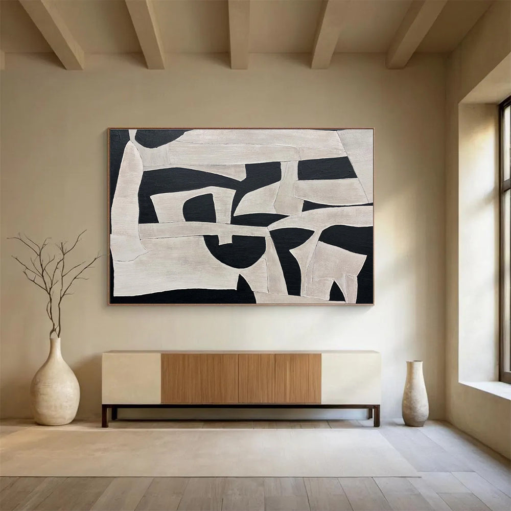 Cool Abstract Paintings Black & Beige Abstract Geometric Art HPS208