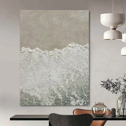 Large Painting In Living Room Gray, White, and Green Textured Abstract Seaside Art DPS480
