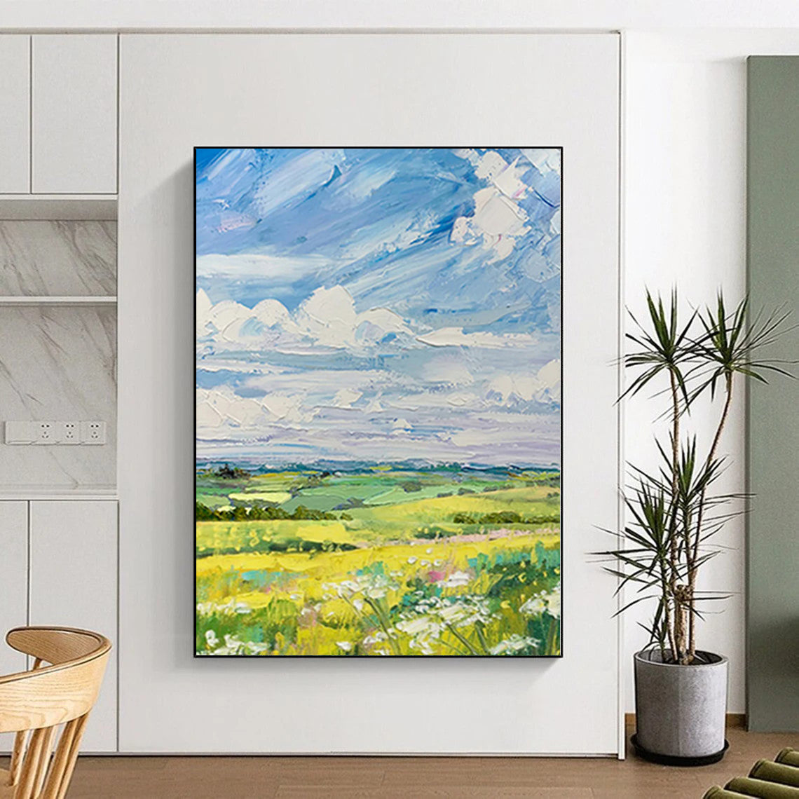 Large Painting In Living Room Colorful Landscape with Sky and Fields Acrylic Modern Art DPS420