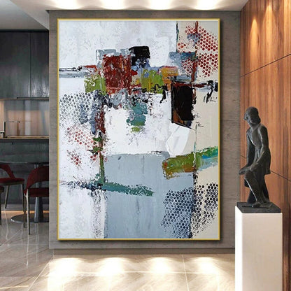 48x60 Multicolor Abstract Painting with Dotted and Textured Elements, Cool Abstract Paintings PT216