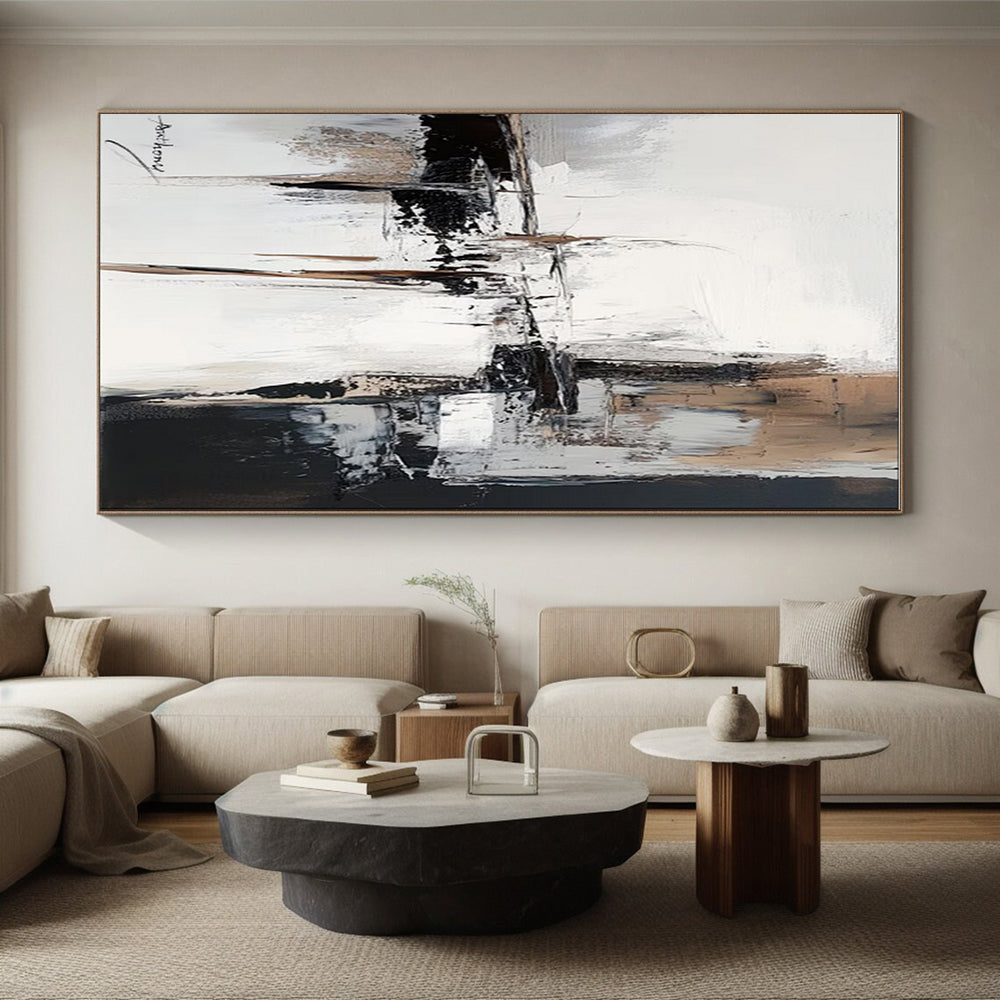 Acrylic Modern Art Paintings Beige, Black, and White Textured Abstract Art PT792