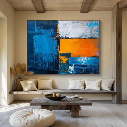 Unique Abstract Art Blue, Orange & White Geometric Abstract On Canvas HPS068