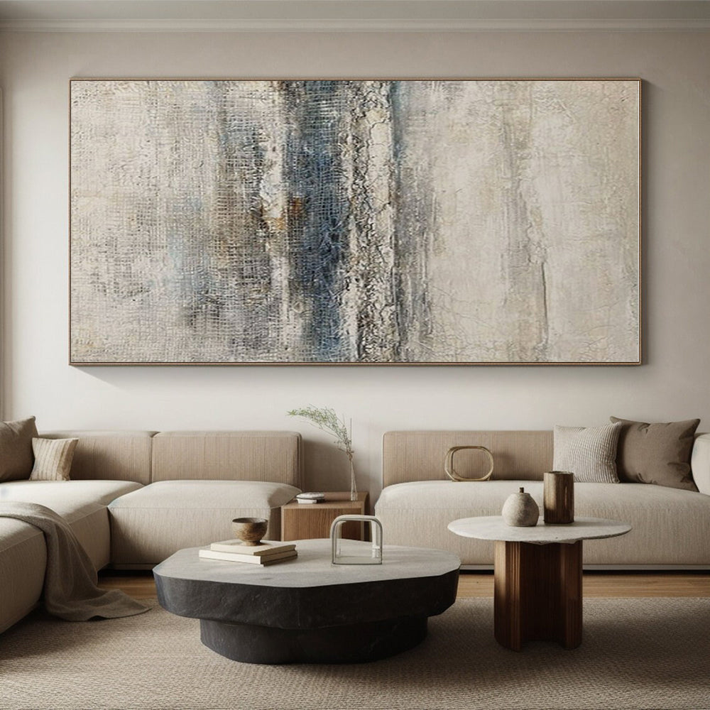 Oversized Abstract Wall Art Beige and Blue Textured Abstract Art PT627