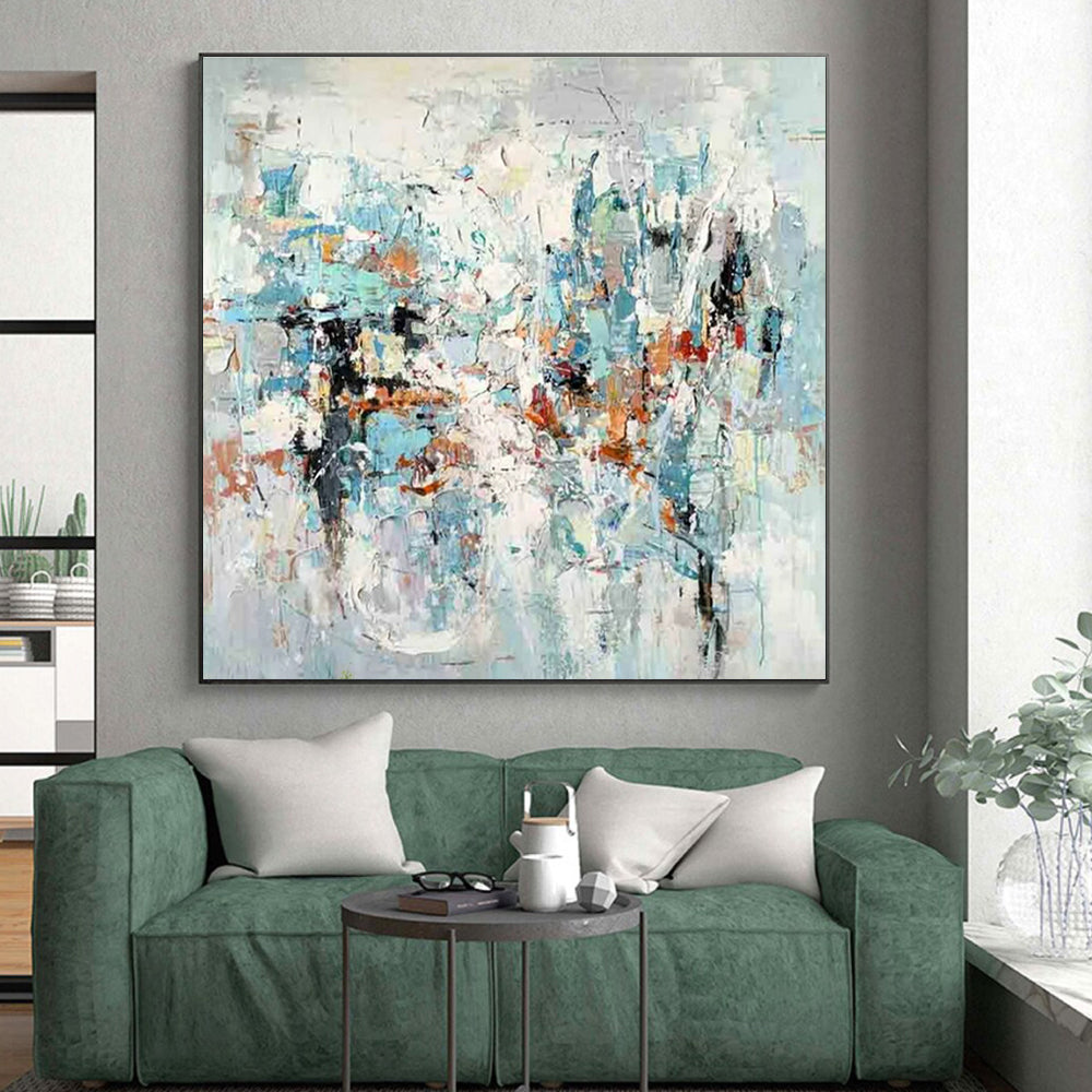 Cool Abstract Paintings - Multicolor Chaotic Blocks Abstract Art with Soft Brushwork PT607
