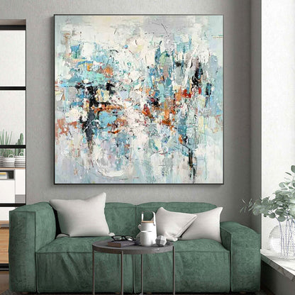 Cool Abstract Paintings - Multicolor Chaotic Blocks Abstract Art with Soft Brushwork PT607