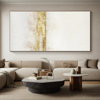 Hand-Painted White & Gold Textured Minimalist Abstract Painting On Canvas PT091