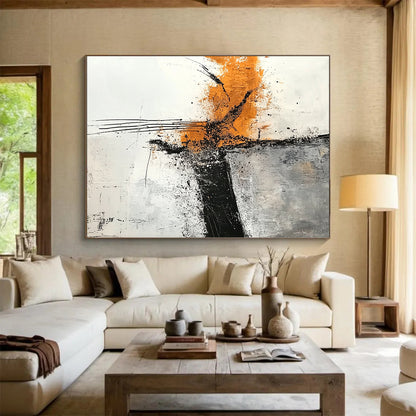 Hand-Painted Orange, Black & Gray Textured Abstract Painting On Canvas PT111
