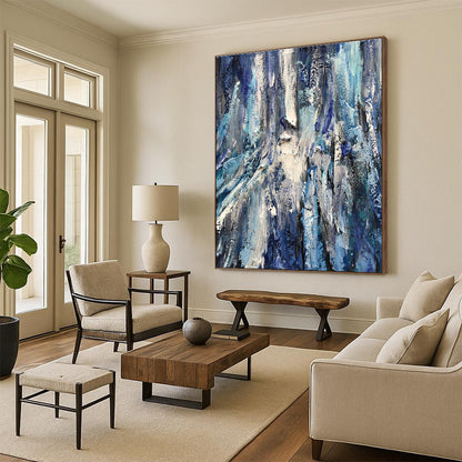 Cool Abstract Paintings Blue, Gray, and White Textured Abstract Art PT755