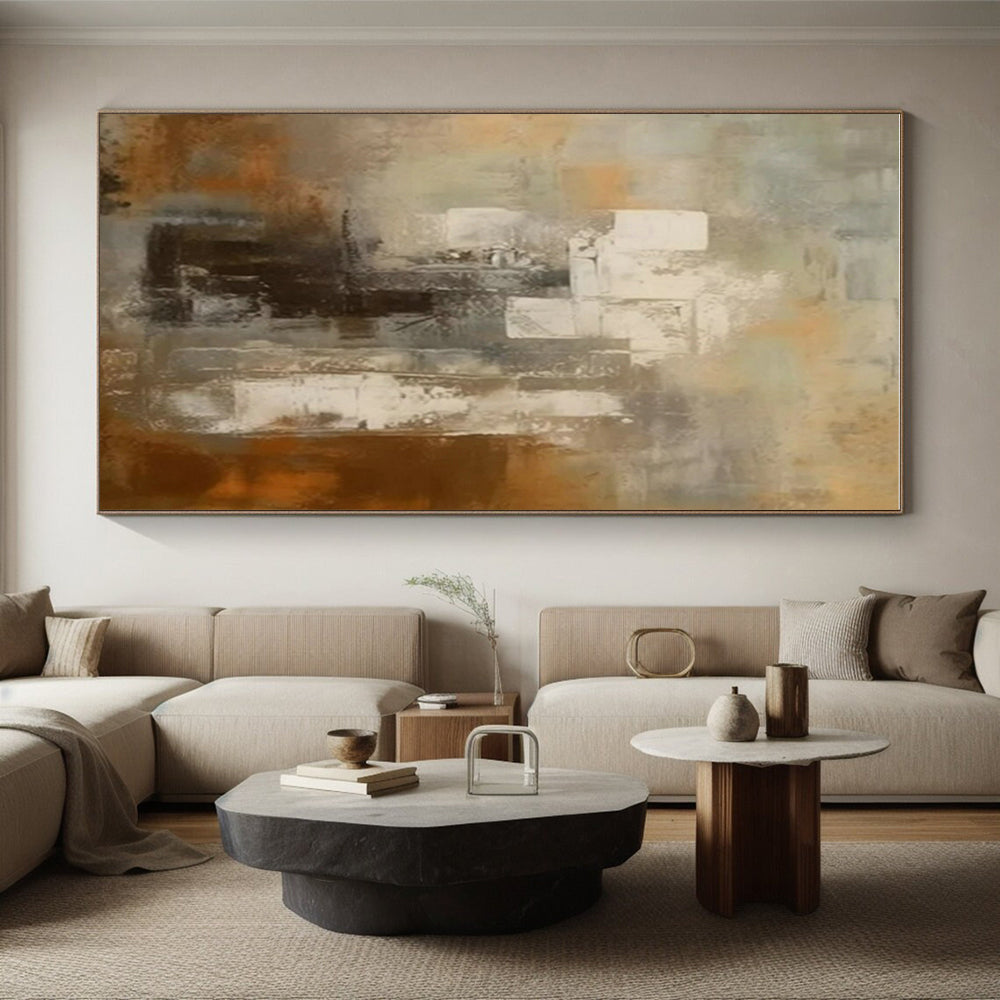 Hand-Painted Brown and Gray Abstract Architectural Study, Large Contemporary Wall Art PT518