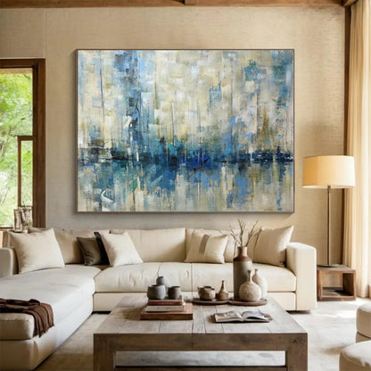 Handmade Art Blue & Beige Coastal Abstract On Canvas HPS057