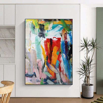 Large Size Multicolor Abstract Expressionist Acrylic Painting PT456