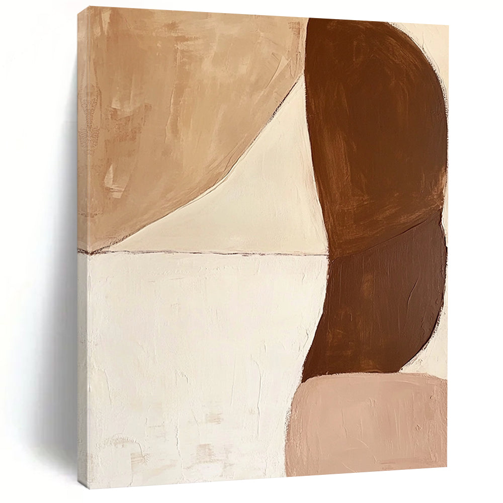 Modern Art Acrylic Beige & Brown Geometric Abstract Painting On Canvas PT129