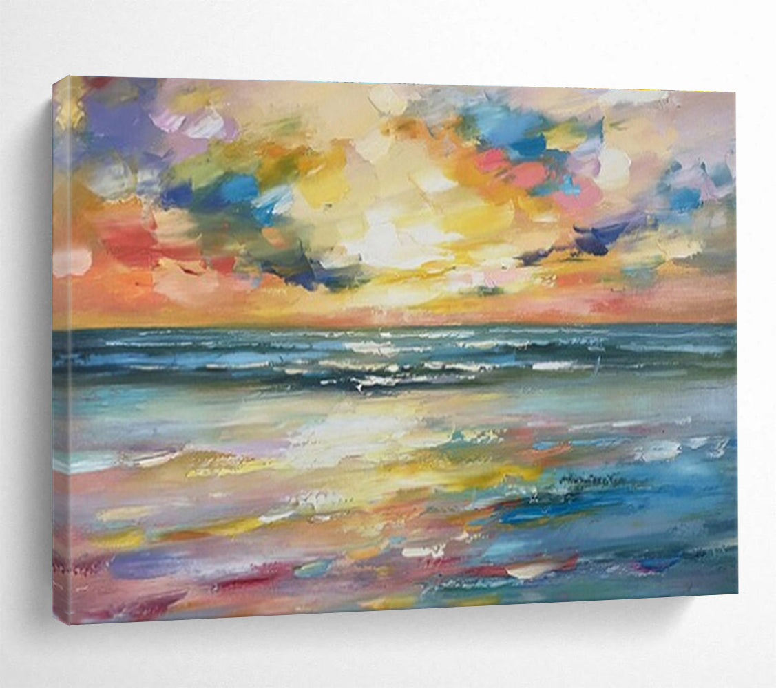 Large Painting In Living Room Multicolor Abstract Seaside Sunset Art HPS405
