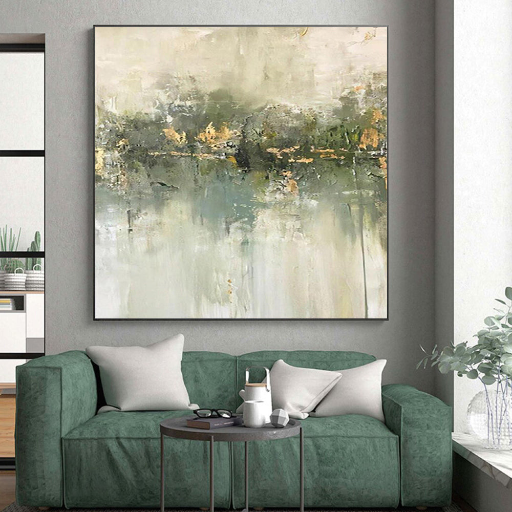 Unique Abstract Art Green Gray Abstract Nature-Inspired Acrylic Painting PT443