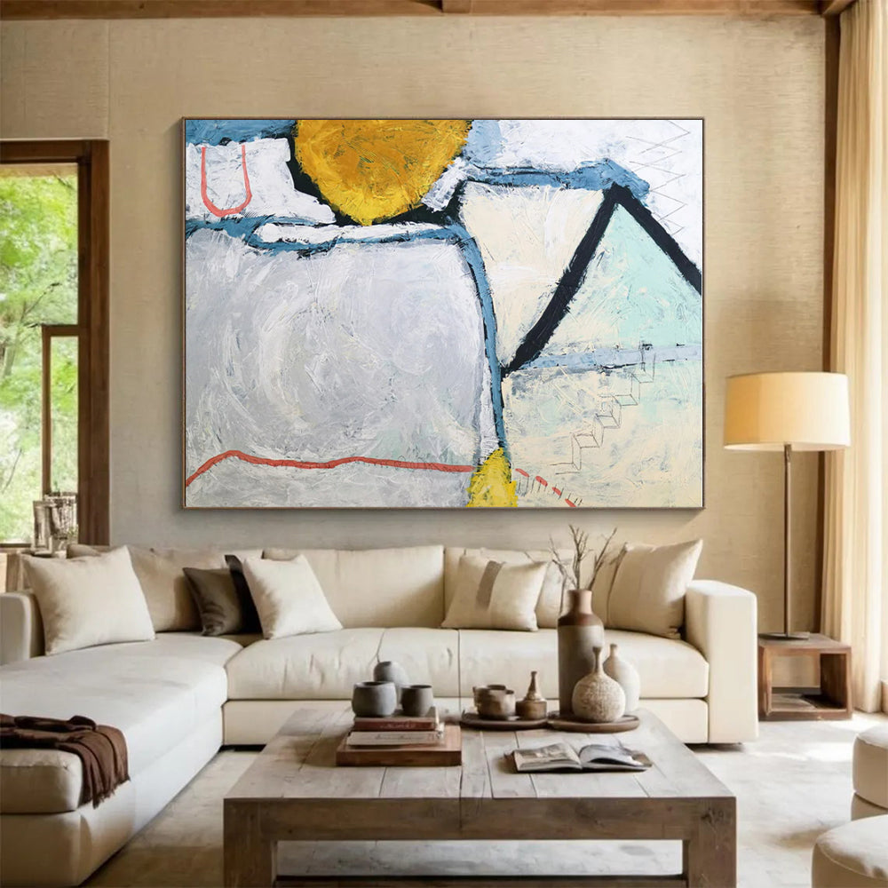 Oversized Abstract Wall Art Gray, Yellow, and Red Geometric Abstract Art PT826