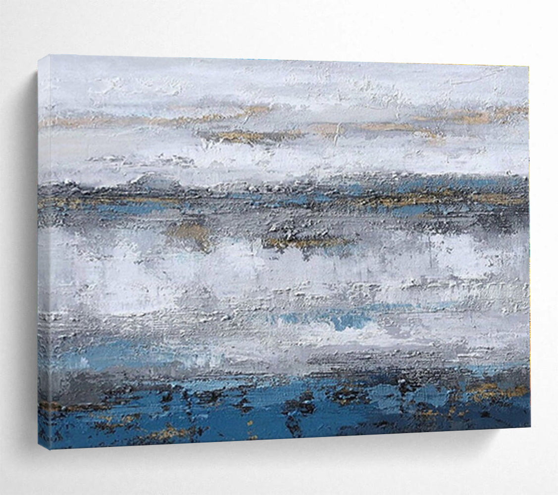 Cool Abstract Paintings Blue, Gray & Gold Textured Abstract Painting On Canvas HPS124