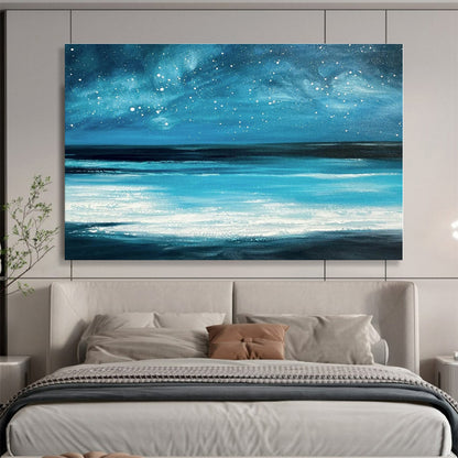 Hand Painted Art Vibrant Blue Starry Sea Abstract On Canvas HPS036