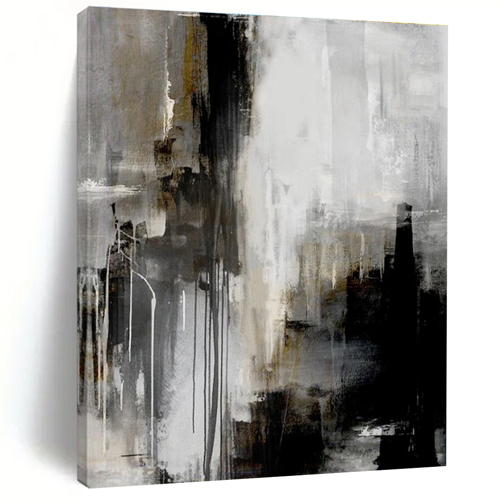 Hand Painting Black, Gray, and White Textured Abstract Art PT708