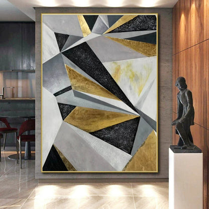 Minimalist Canvas Art Gold Black Gray Geometric Abstract Art PT410