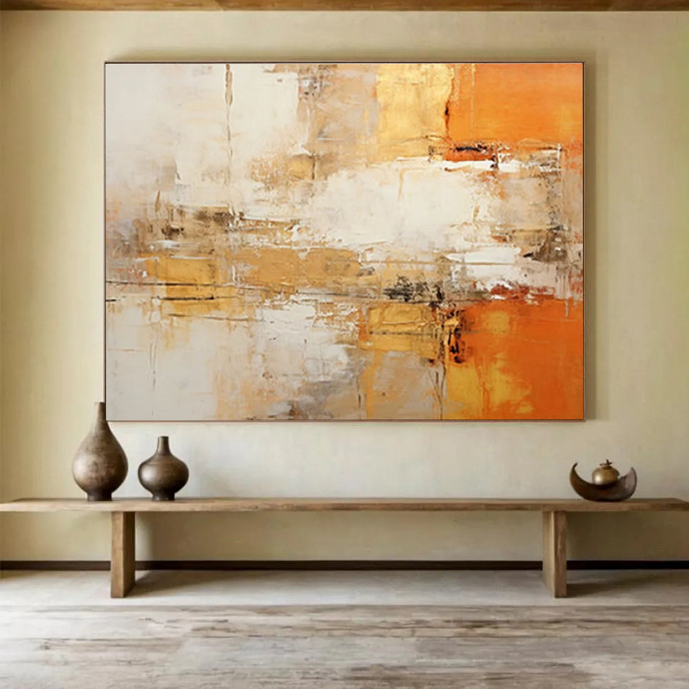 Oversized Abstract Wall Art Orange, Beige & White Abstract Urban Art HPS210