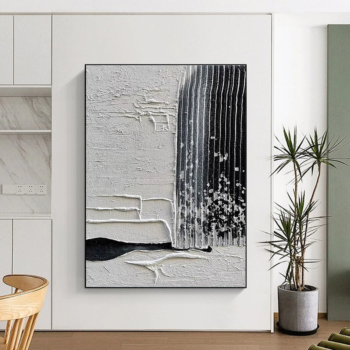 Oversized Abstract Wall Art Black White Textured Abstract Art PT379