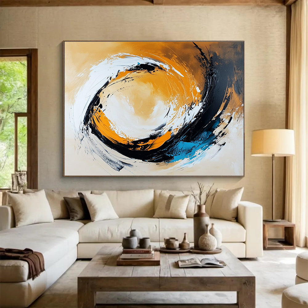 Cool Abstract Paintings Orange, Black, White & Blue Dynamic Abstract Painting HPS295