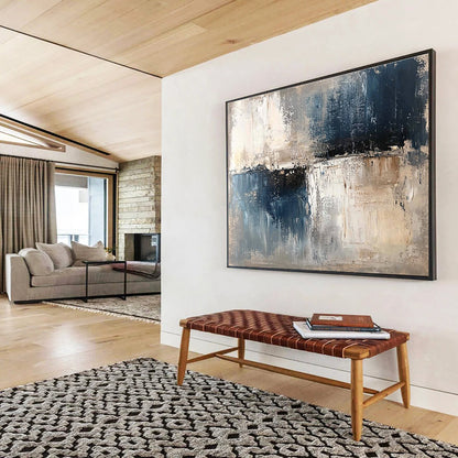 Oversized Abstract Wall Art Blue, Gray & Beige Textured Landscape Abstract Painting HPS277