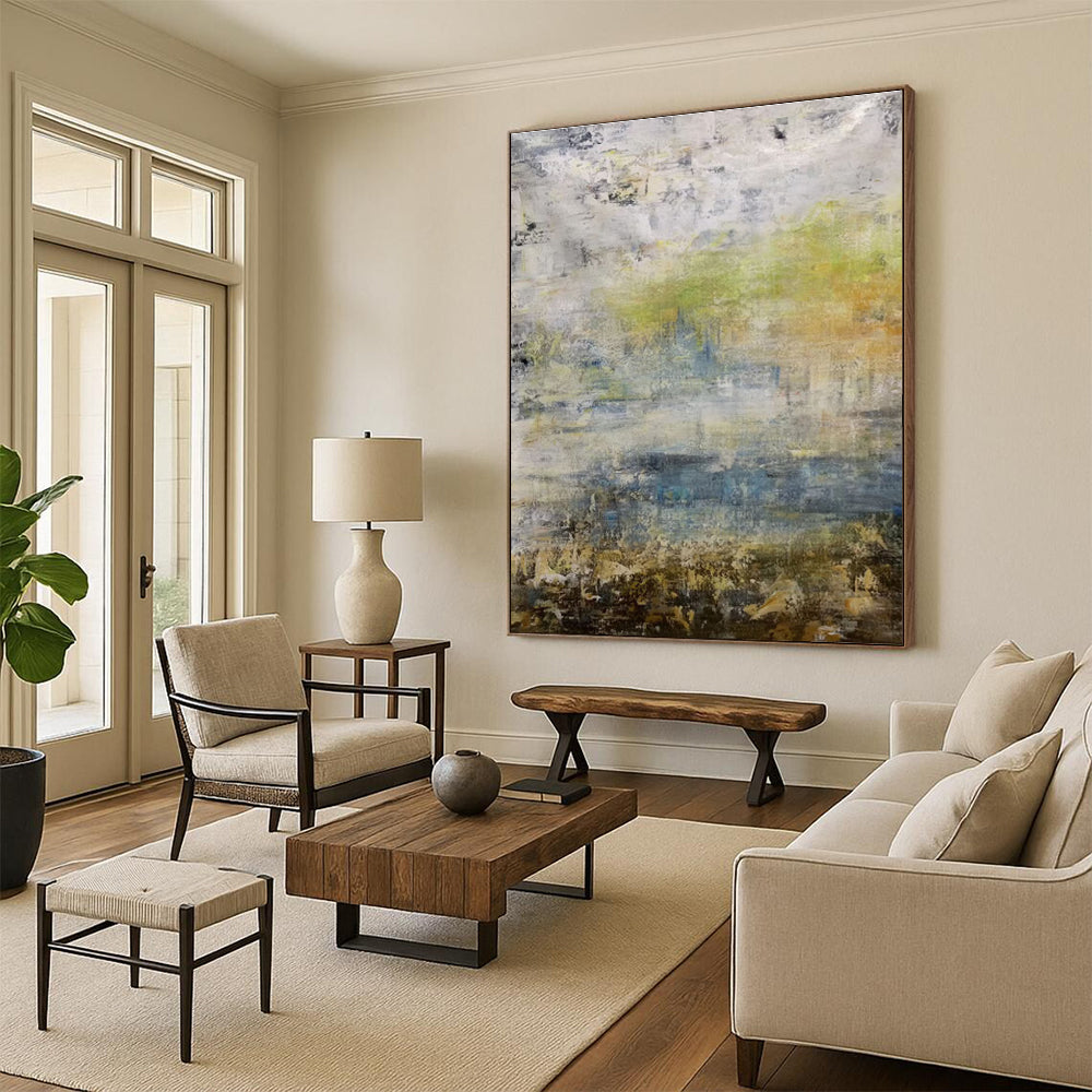 Hand Painted Art Gray Green Abstract Landscape Acrylic Painting PT431