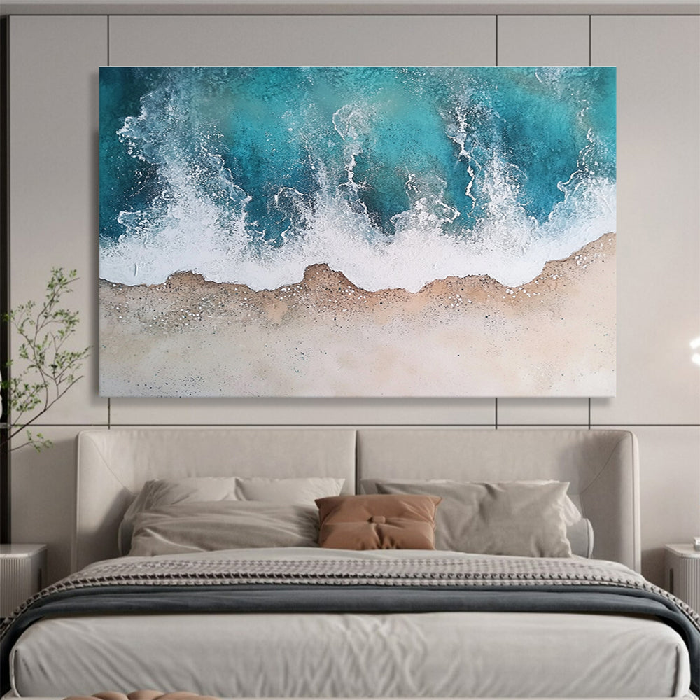 Unique Abstract Art Teal, White & Beige Textured Coastal Abstract Painting HPS290