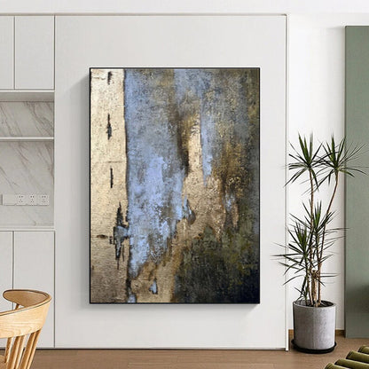 Acrylic Modern Art Paintings Blue, Gold, and Beige Abstract Art PT648