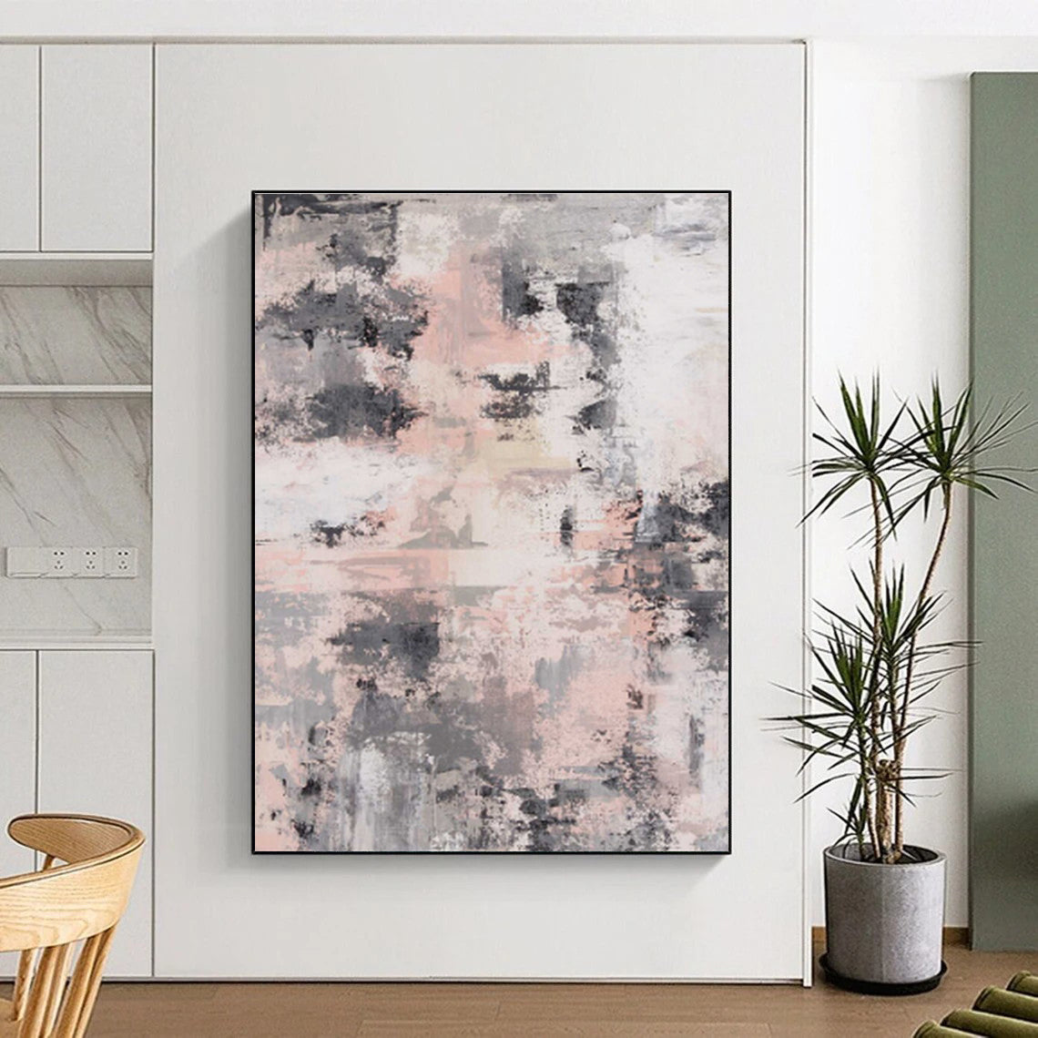 Hand Painted Art Pink, Gray, and Black Abstract Textured Piece, Acrylic Modern Art PT293