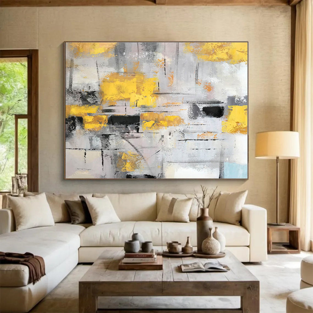 Acrylic Modern Art Paintings Yellow, Gray & Black Urban Abstract Painting On Canvas HPS074