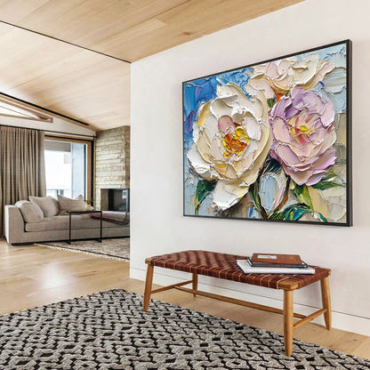 Gaint Canvas Art Beige and Purple Peony with Textured Background Oil Painting HPS322