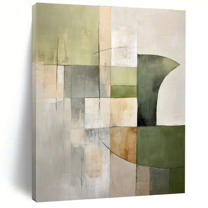 Handmade Art Green, Beige, and Gray Geometric Abstract Art PT780