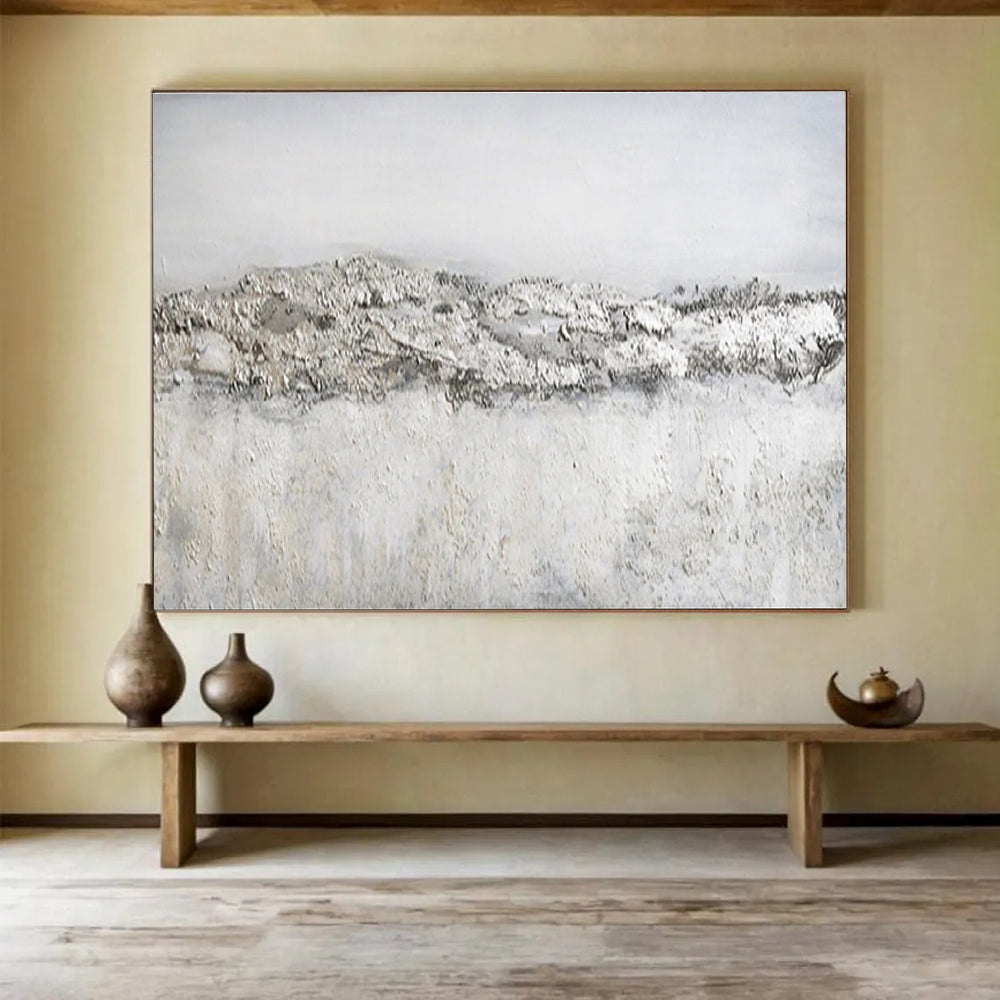 Oversized Abstract Wall Art Gray & White Textured Landscape Art HPS229
