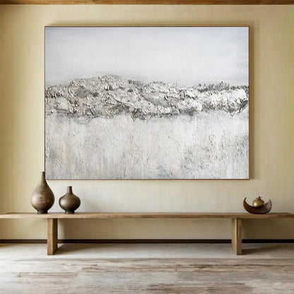 Oversized Abstract Wall Art Gray & White Textured Landscape Art HPS229