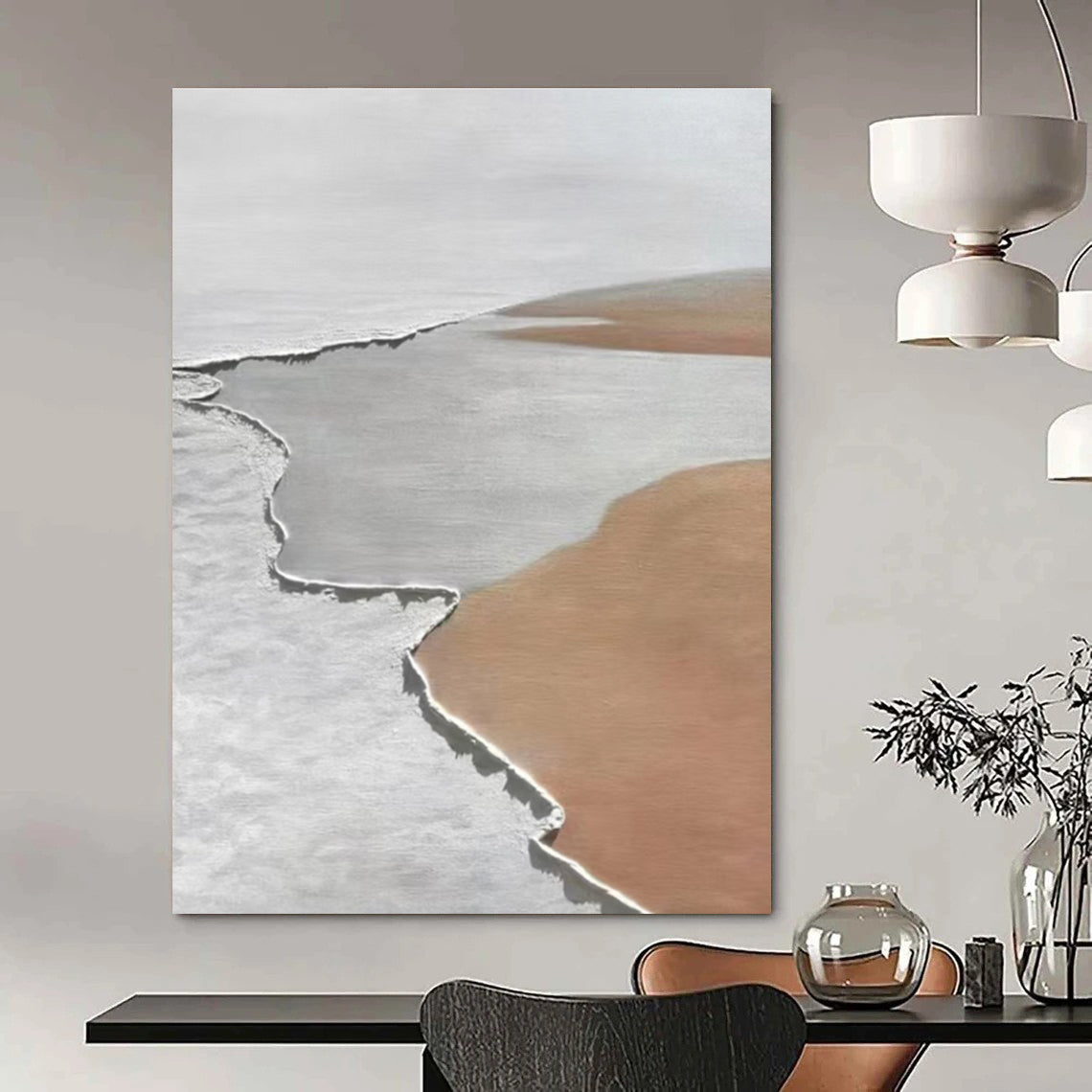 Gaint Canvas Art White, Gray, and Brown Textured Abstract Landscape Art DPS467