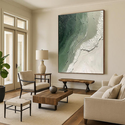 Cool Abstract Paintings Green and White Textured Abstract Art PT816